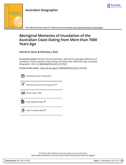 Aboriginal Memories of Inundation of the Australian Coast Dating from More than 7000 Years Ago cover image.